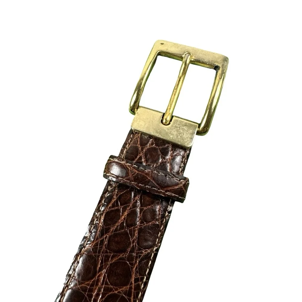 Bespoke Brown Genuine Caiman Crocodile Mens Brass Buckle Belt Size 32 NWOT
